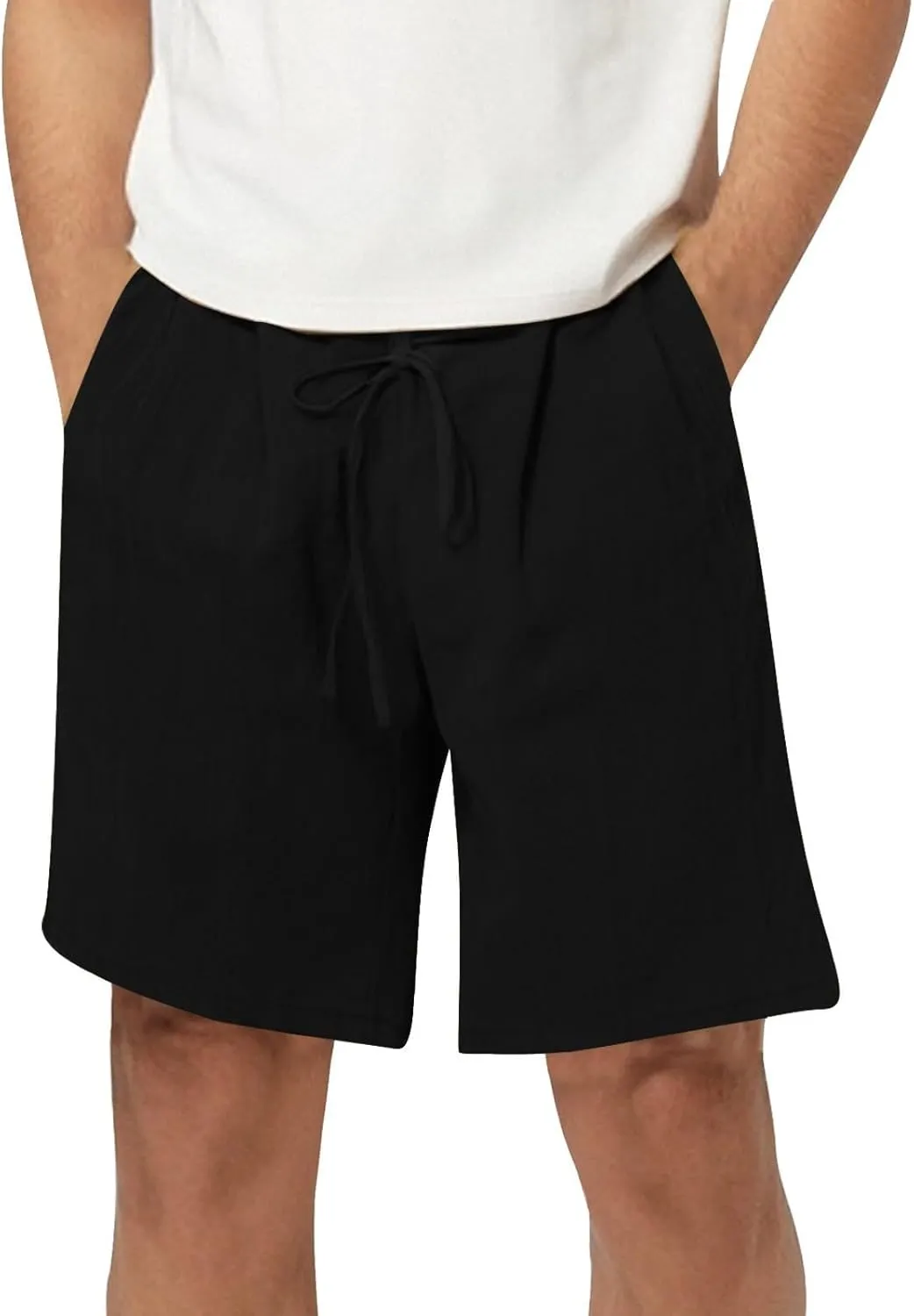 WENKOMG1 Mens Cotton Linen Shorts Lightweight Breathable Summer Linen Shorts Elastic Waist Drawstring Lounge Pants