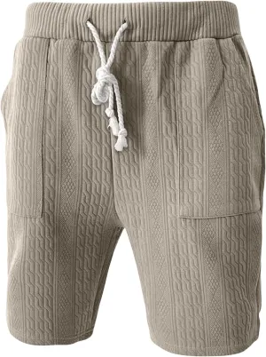 WENKOMG1 Mens Gym SweatShorts Casual Jacquard Elastic Waist About Knee Jogging 7 Inch SweatShorts