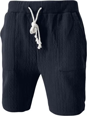 WENKOMG1 Mens Gym SweatShorts Casual Jacquard Elastic Waist About Knee Jogging 7 Inch SweatShorts