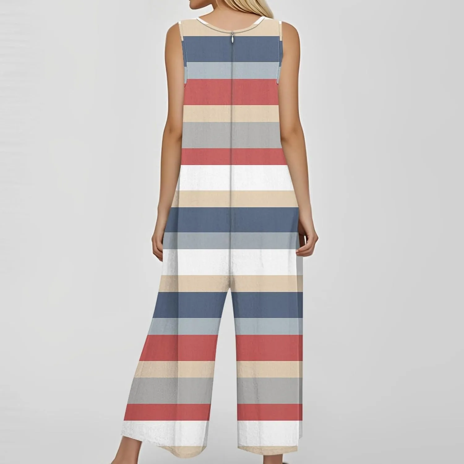 Wide Leg Jumpsuits for Women Summer Casual Button-Down Sleeveless Linen Jumpsuit Solid Color Overalls with Pockets