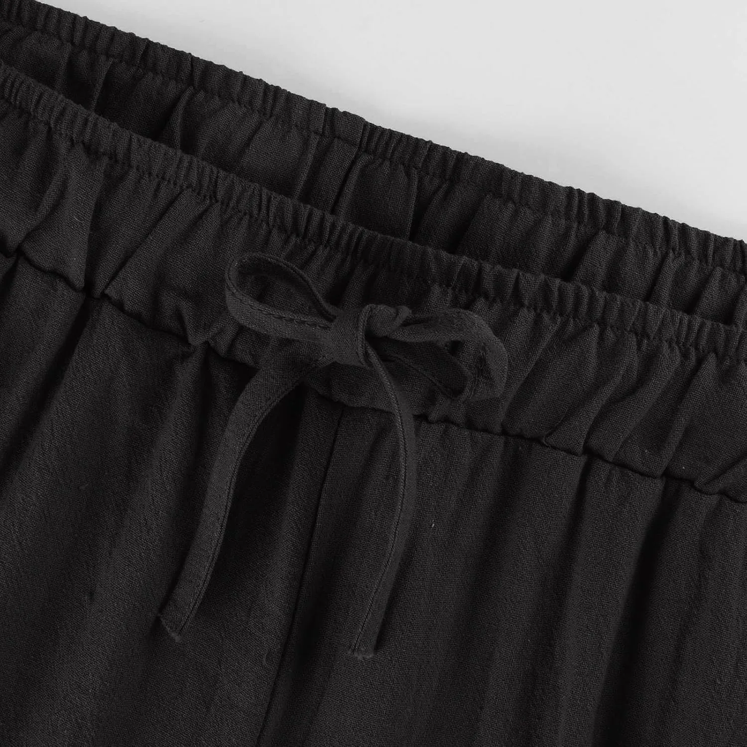 Wide Leg Linen Pants for Women Casual Elastic Waist Palazzo Pants with Pockets Flowy Boho Beach Lounge Trousers Pant