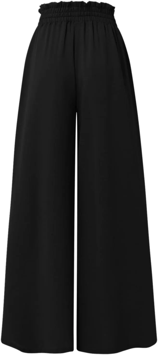 Wide Leg Pants Woman Drawstring Elastic Waist Flowy Palazzo Pants with Pockets Beach Vacation Skirt Pants Culottes
