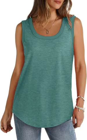Wkishenl Womens Solid Tank Tops Summer Loose Casual Sleeveless Tops Trendy Scoop Neck Blouse Chic Beach Clothes Basic Outfits
