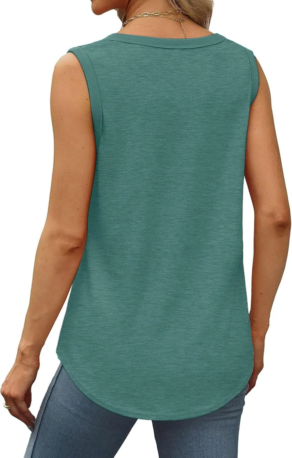 Wkishenl Womens Solid Tank Tops Summer Loose Casual Sleeveless Tops Trendy Scoop Neck Blouse Chic Beach Clothes Basic Outfits
