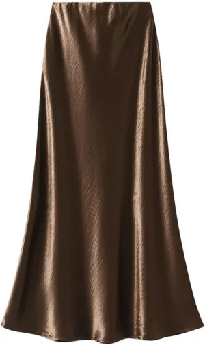 Women Autumn Fashion Slim Fit Skirts Pleated Flowing Satin Tight Midi Skirt Party Skirt