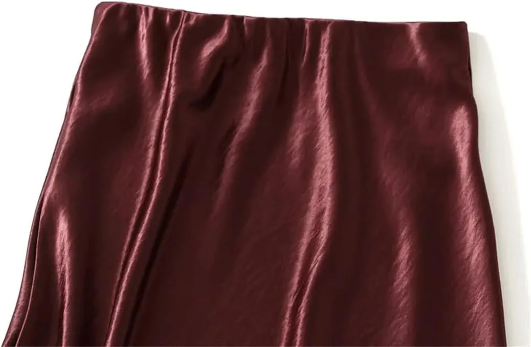Women Autumn Fashion Slim Fit Skirts Pleated Flowing Satin Tight Midi Skirt Party Skirt