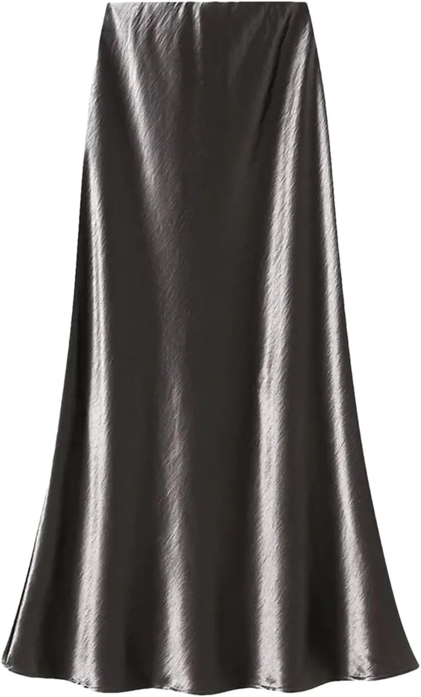 Women Autumn Fashion Slim Fit Skirts Pleated Flowing Satin Tight Midi Skirt Party Skirt