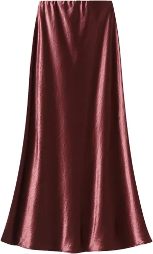Women Autumn Fashion Slim Fit Skirts Pleated Flowing Satin Tight Midi Skirt Party Skirt