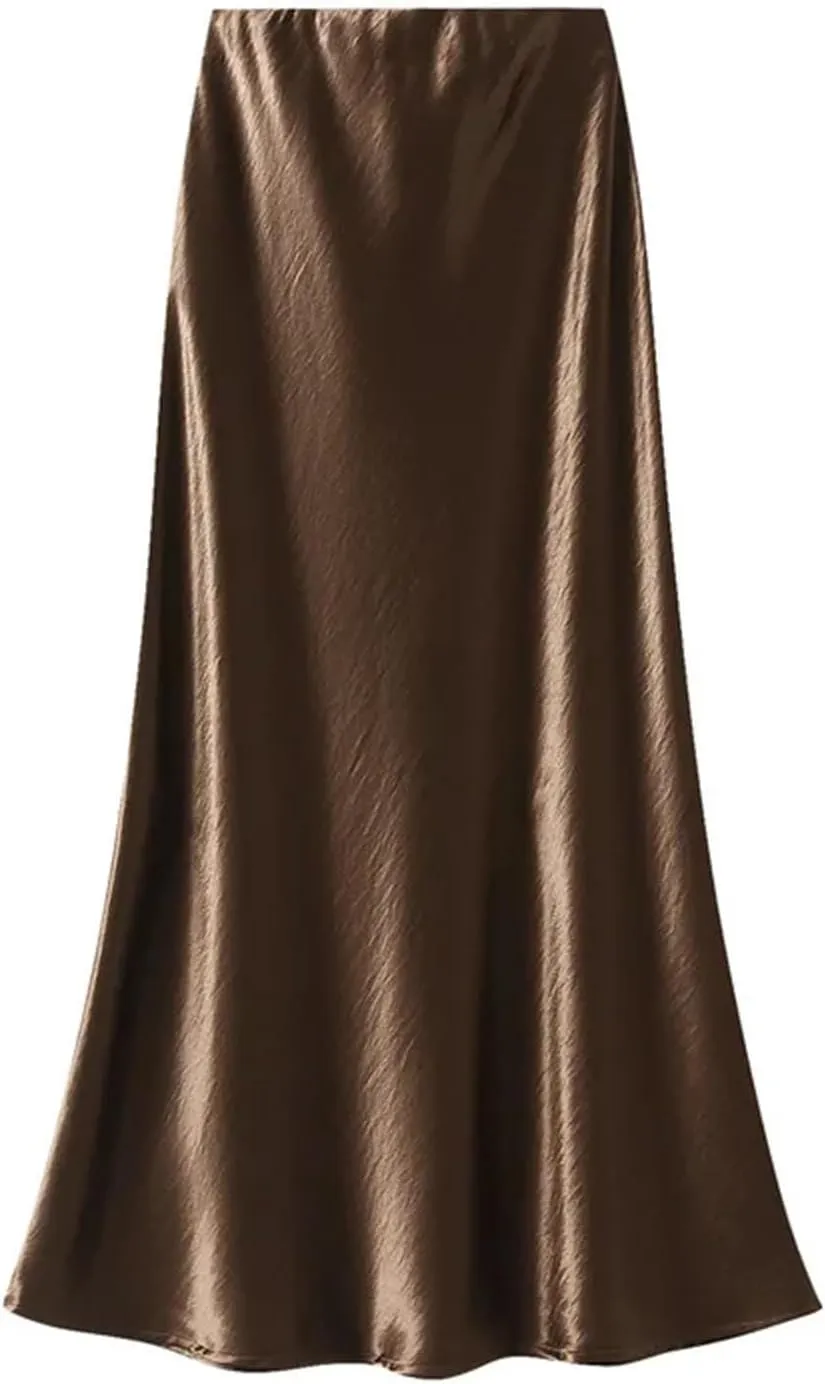 Women Autumn Fashion Slim Fit Skirts Pleated Flowing Satin Tight Midi Skirt Party Skirt