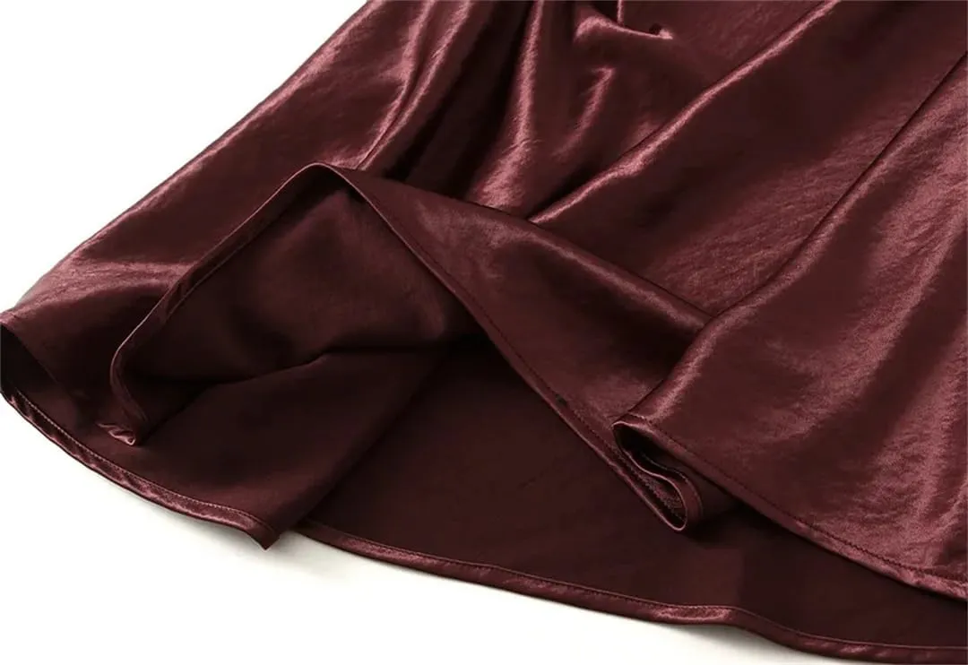 Women Autumn Fashion Slim Fit Skirts Pleated Flowing Satin Tight Midi Skirt Party Skirt