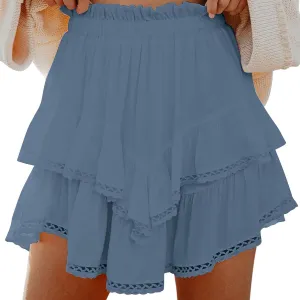 Women Boho Ruffle Mini Skirts 2025 Summer Elastic Waist Tiered Swing Short Skirt Beachwear Resort Wear Outfits