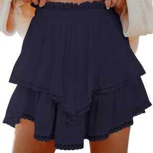 Women Boho Ruffle Mini Skirts 2025 Summer Elastic Waist Tiered Swing Short Skirt Beachwear Resort Wear Outfits