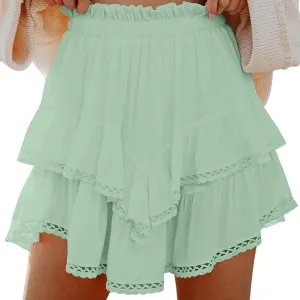 Women Boho Ruffle Mini Skirts 2025 Summer Elastic Waist Tiered Swing Short Skirt Beachwear Resort Wear Outfits