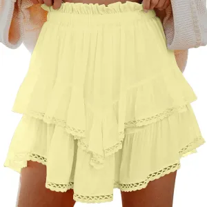 Women Boho Ruffle Mini Skirts 2025 Summer Elastic Waist Tiered Swing Short Skirt Beachwear Resort Wear Outfits