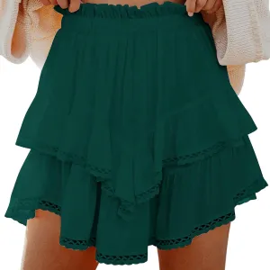 Women Boho Ruffle Mini Skirts 2025 Summer Elastic Waist Tiered Swing Short Skirt Beachwear Resort Wear Outfits