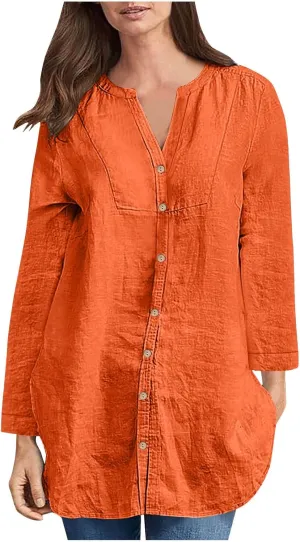 Women Cotton Linen Shirt Dressy Casual Button Down Tunic Dress Tops 2025 Summer Long Sleeve Beach Cover Up Tunic Tees