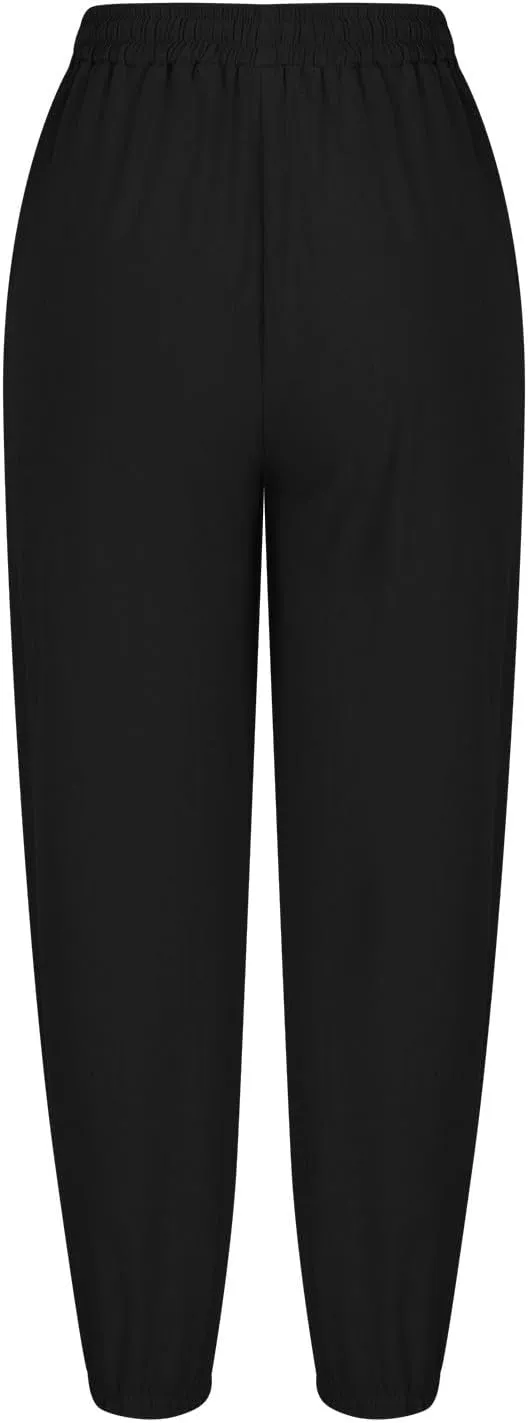 Women Cotton Linen Trousers Casual Pants Solid Color Summer Pants Drawstring Yoga Pants Elasticated Waist Bottoms