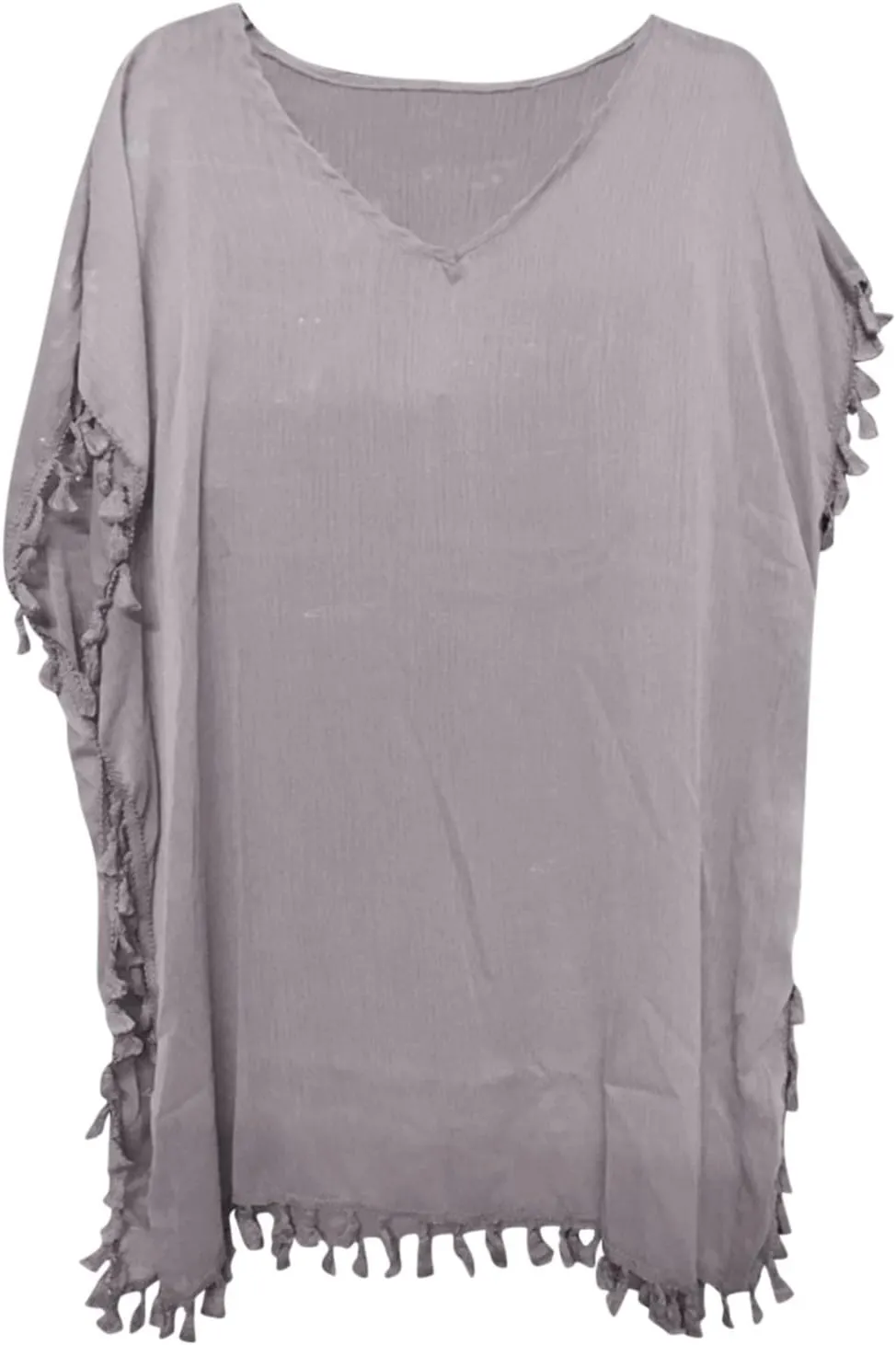 Women Cover Up Dress Tassel Swimsuit Coverup Short Sleeve Womens Beach Cover Ups V Neck Beach Plus Size Swimwear Dress White