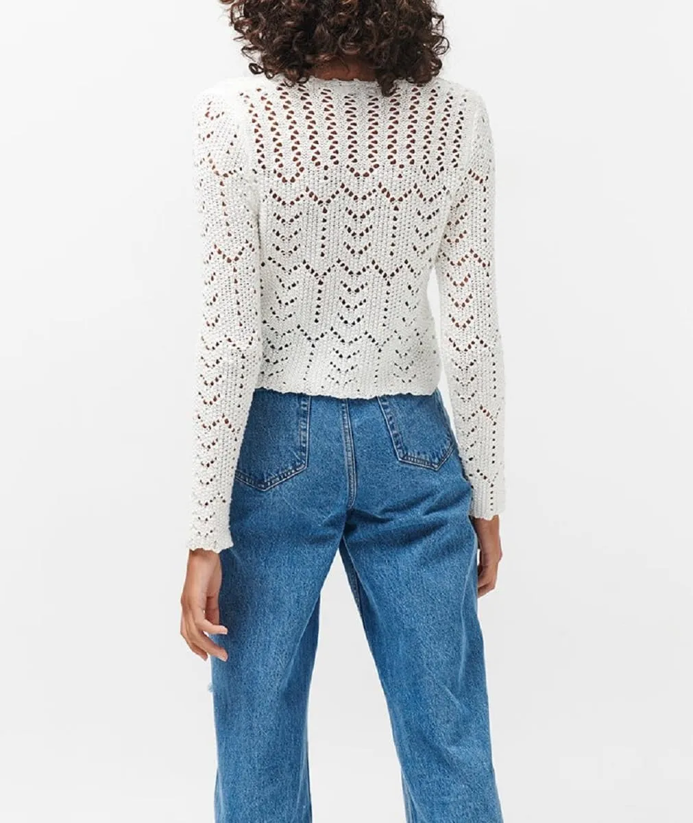 Women Crochet Cardigan Lightweight Long Sleeve Button Down Knit Shirt Y2K Hollow Out Sweater Top