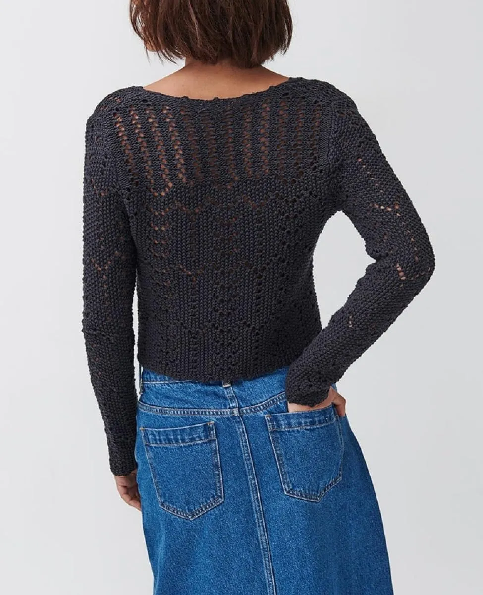 Women Crochet Cardigan Lightweight Long Sleeve Button Down Knit Shirt Y2K Hollow Out Sweater Top