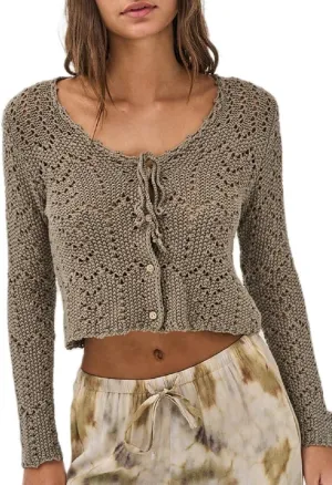 Women Crochet Cardigan Lightweight Long Sleeve Button Down Knit Shirt Y2K Hollow Out Sweater Top