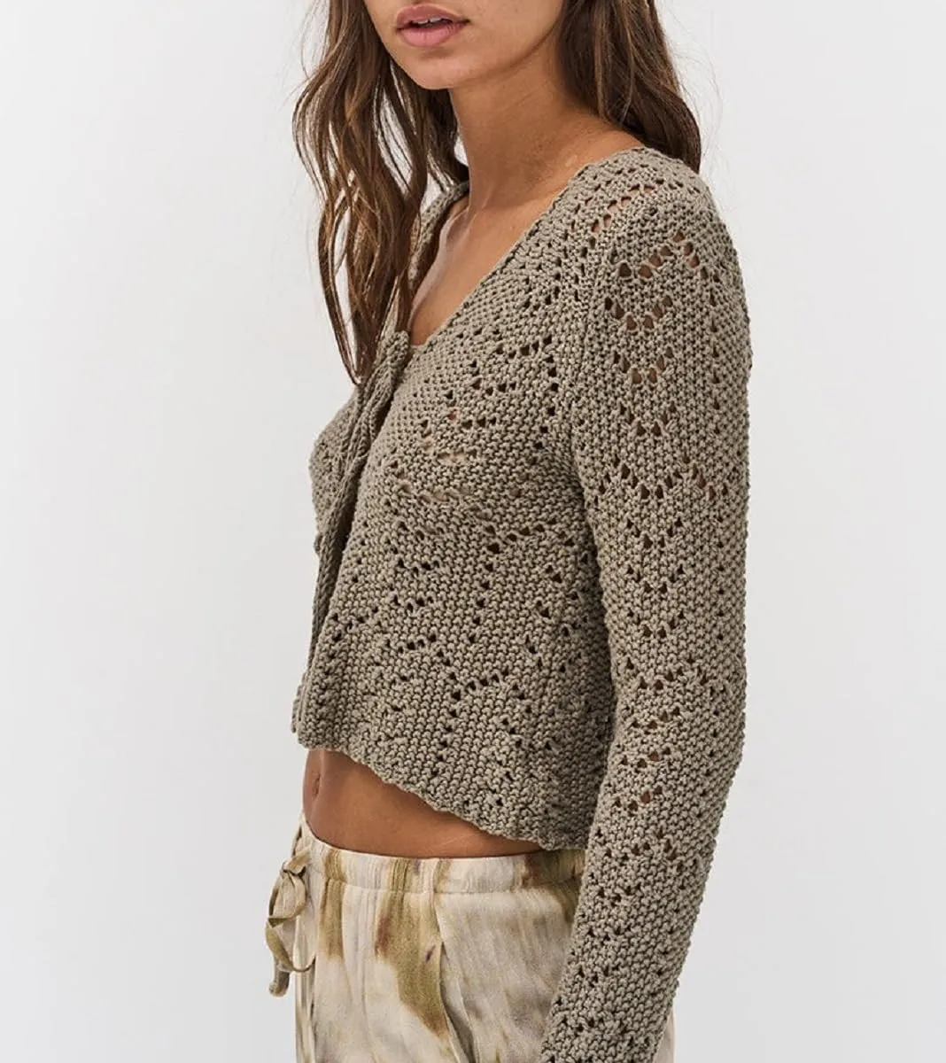 Women Crochet Cardigan Lightweight Long Sleeve Button Down Knit Shirt Y2K Hollow Out Sweater Top