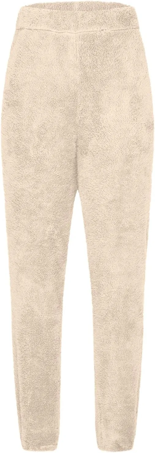 Women Fleece Pajama Bottoms Comfy Warm Casual Lounge Pants Sleepwear Elastic Waist Fuzzy Loungewear Cozy Pj Trousers