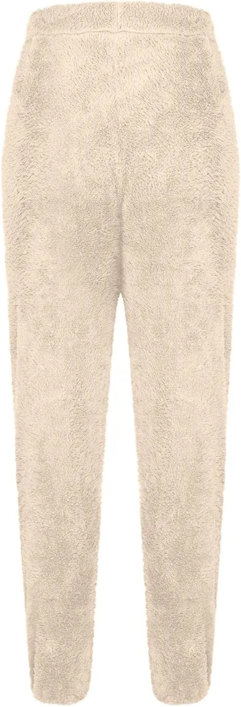 Women Fleece Pajama Bottoms Comfy Warm Casual Lounge Pants Sleepwear Elastic Waist Fuzzy Loungewear Cozy Pj Trousers