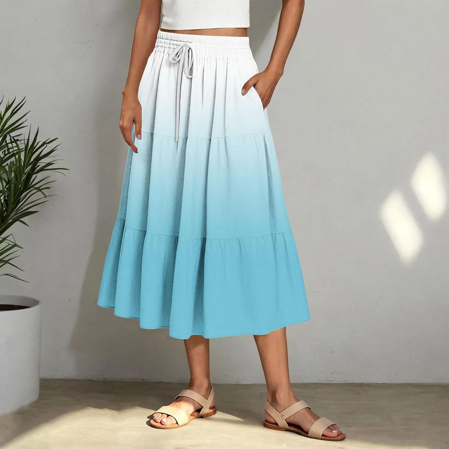 Women Floral Hawaiian Midi Skirts 2025 Summer Casual High Waist Pleated Half Dress Bohemian Skirt Beachwear