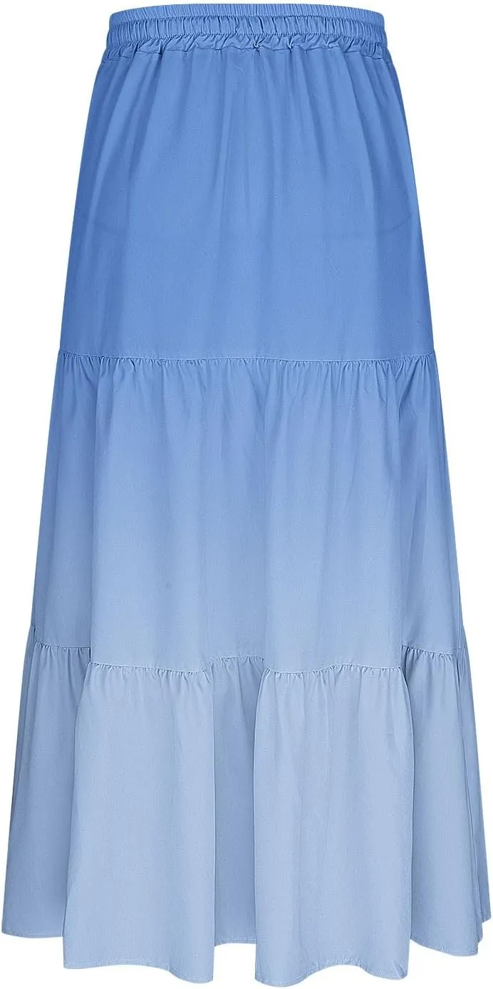 Women Floral Hawaiian Midi Skirts 2025 Summer Casual High Waist Pleated Half Dress Bohemian Skirt Beachwear