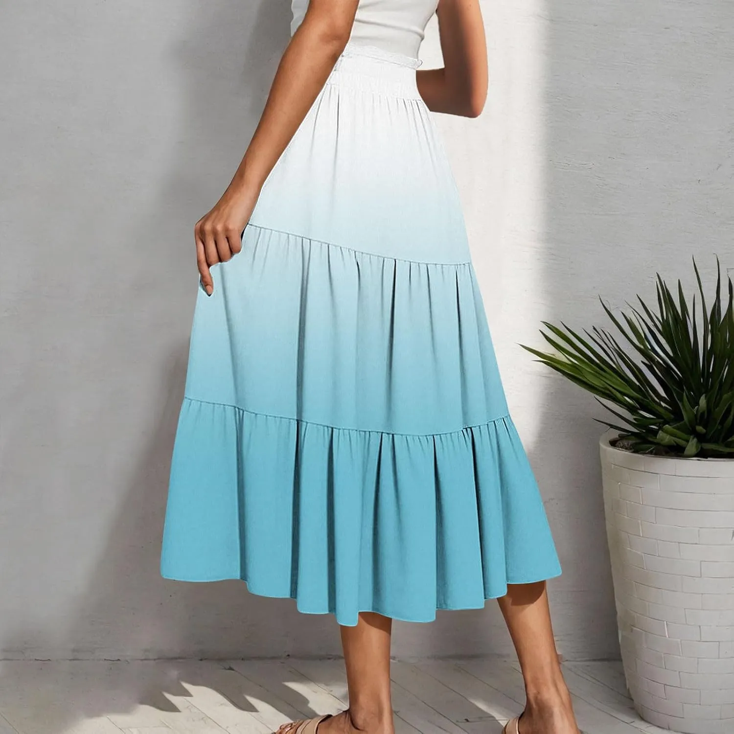 Women Floral Hawaiian Midi Skirts 2025 Summer Casual High Waist Pleated Half Dress Bohemian Skirt Beachwear
