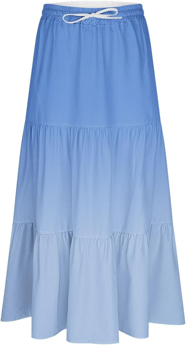 Women Floral Hawaiian Midi Skirts 2025 Summer Casual High Waist Pleated Half Dress Bohemian Skirt Beachwear