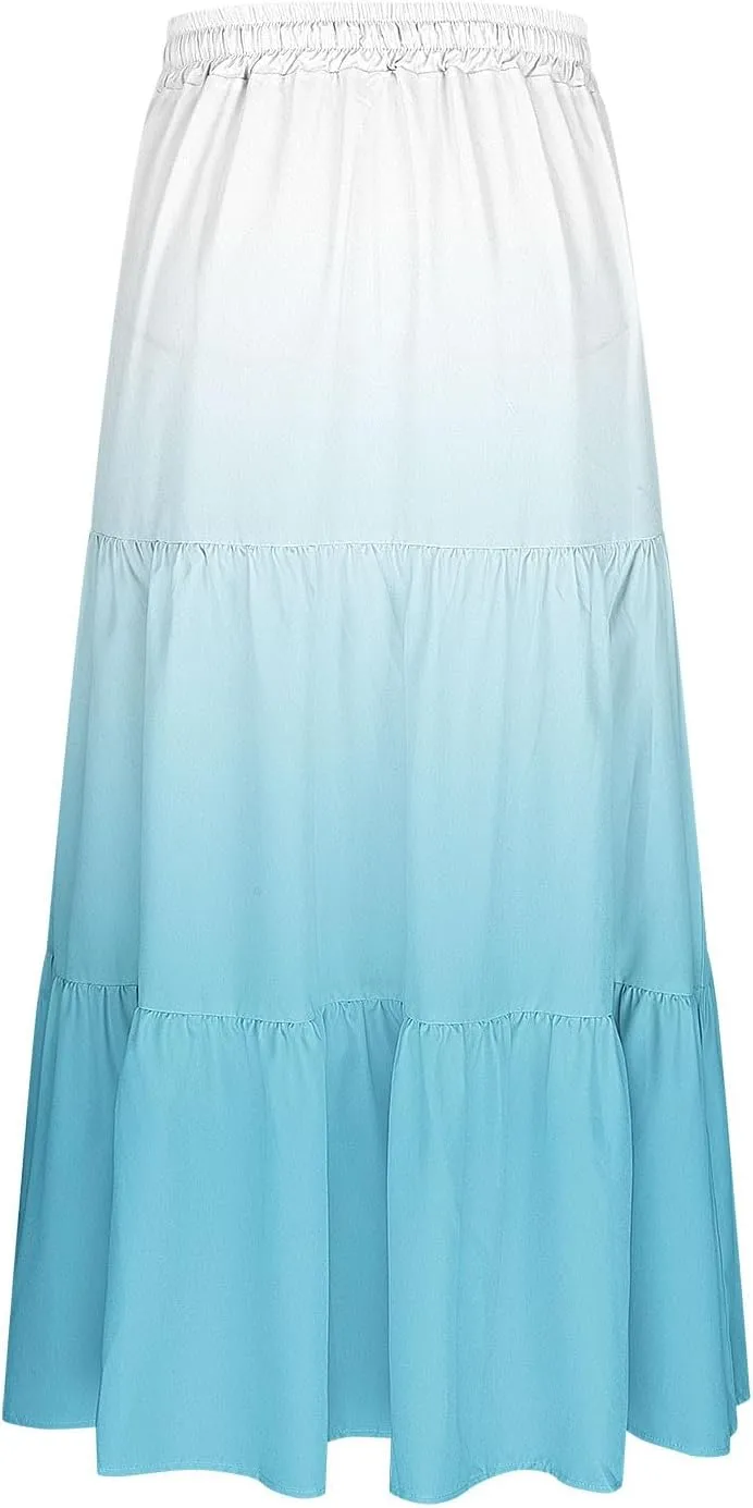 Women Floral Hawaiian Midi Skirts 2025 Summer Casual High Waist Pleated Half Dress Bohemian Skirt Beachwear