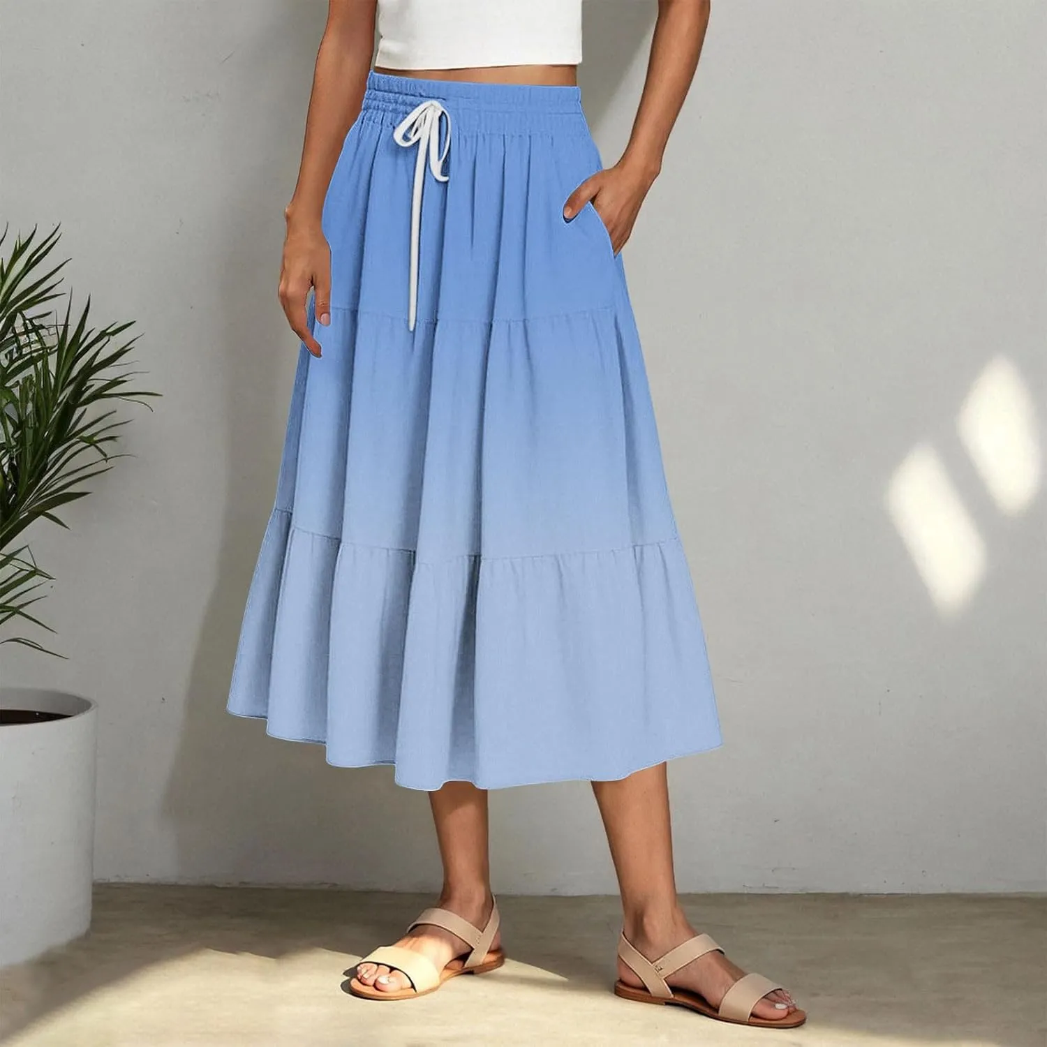 Women Floral Hawaiian Midi Skirts 2025 Summer Casual High Waist Pleated Half Dress Bohemian Skirt Beachwear