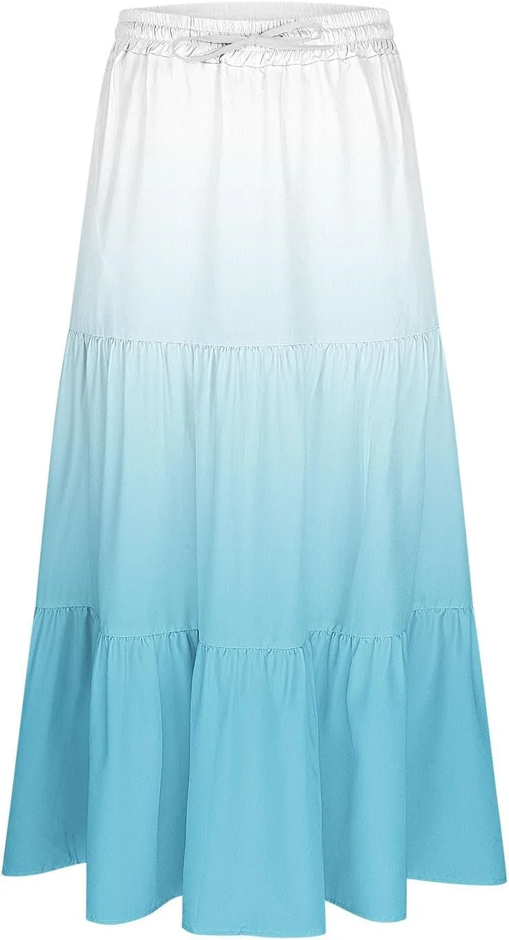 Women Floral Hawaiian Midi Skirts 2025 Summer Casual High Waist Pleated Half Dress Bohemian Skirt Beachwear