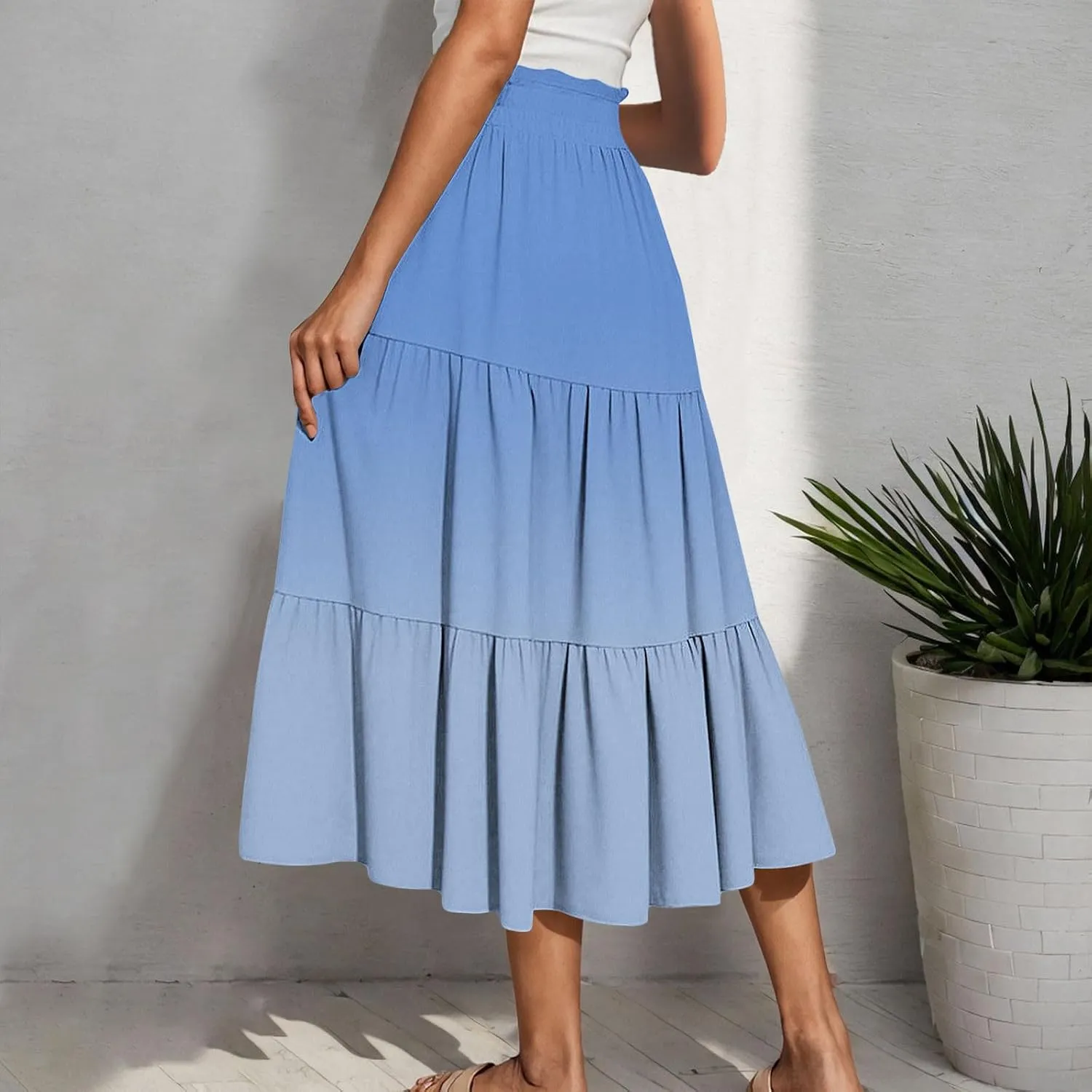 Women Floral Hawaiian Midi Skirts 2025 Summer Casual High Waist Pleated Half Dress Bohemian Skirt Beachwear