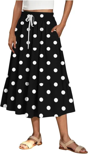 Women Floral Hawaiian Midi Skirts 2025 Summer Casual High Waist Pleated Half Dress Bohemian Skirt Beachwear
