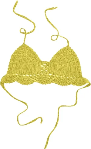 Women Hollow Out Crochet Knit Bikini Halter Bralette Backless Tie Push Up Bra Summer Swimsuit Beachwear