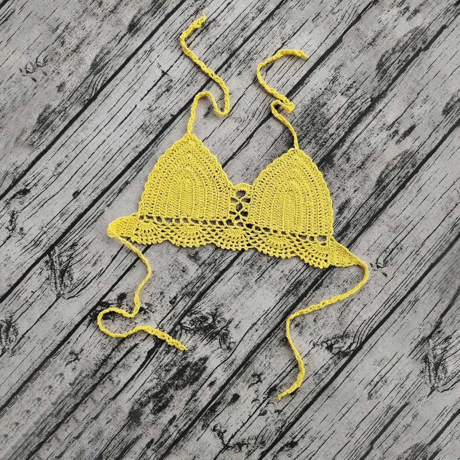 Women Hollow Out Crochet Knit Bikini Halter Bralette Backless Tie Push Up Bra Summer Swimsuit Beachwear