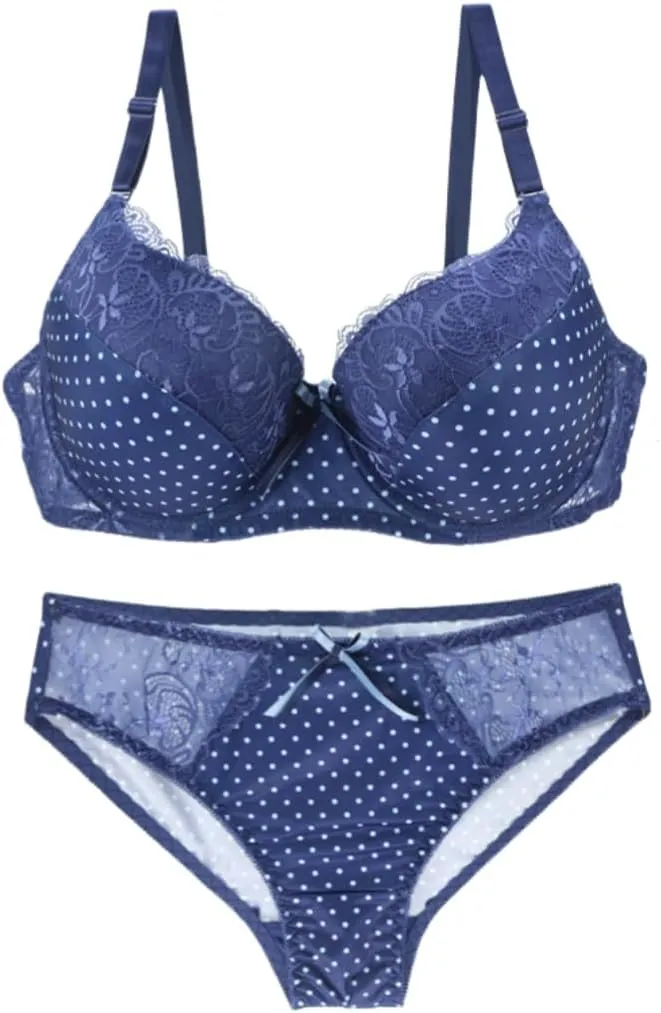 Women Lace Lingerie Sexy Bra and Panty Set Underwire Push Up Scallop Floral Lace Sheer Lingerie Set