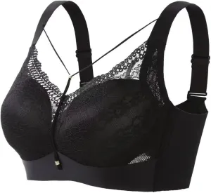Women Lace Trimmed Push-up Daily Bra Embroidery Padded Underwire Bralette Soft Invisible Seamless Full Coverage Bra