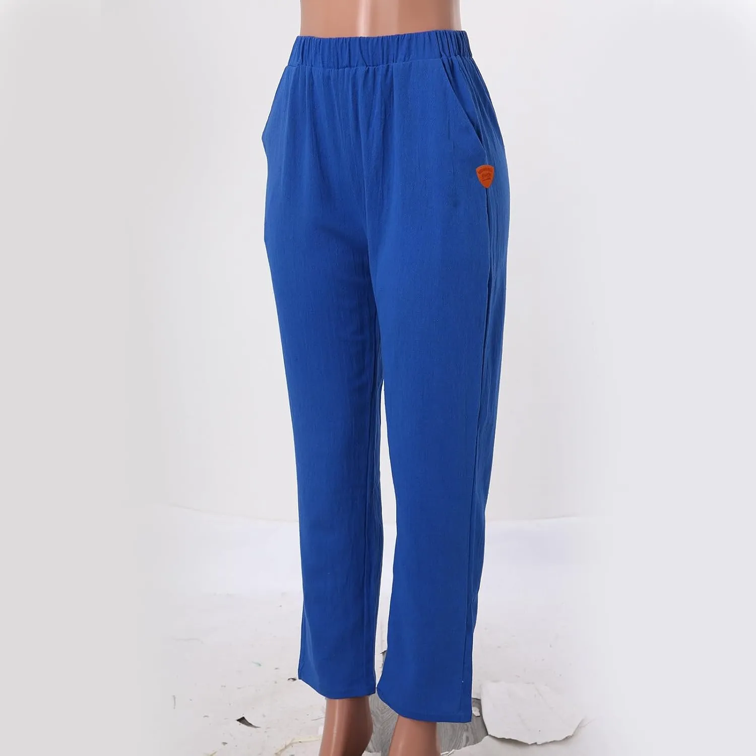 Women Linen Cotton Blend Pants Straight Leg Summer Cotton Casual High Waist Elastic Linen Beach Pants