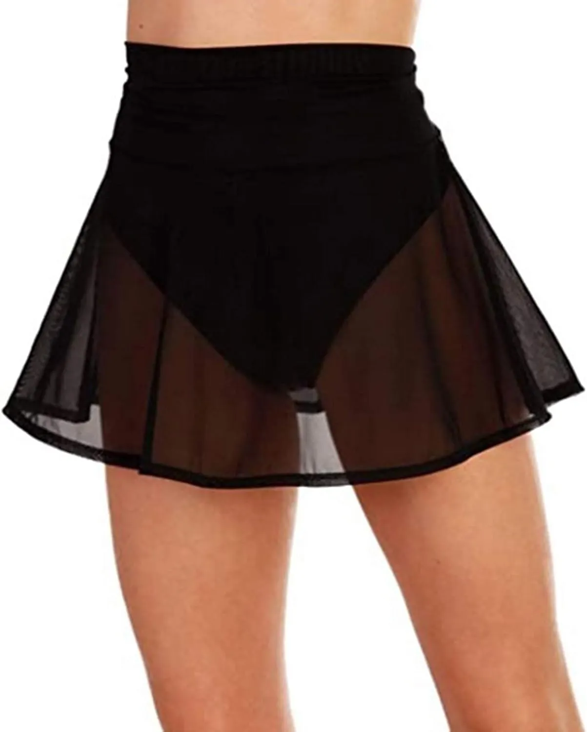 Women Mesh Swimsuit Cover Up Ruffle See-Thru Mini Skirts Sheer Short Skater Pleated Skirt Beach Bikini Coverups