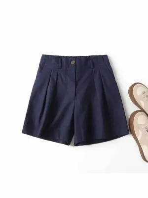 Women New Fashion Pleated decoration Straight casual Shorts Vintage High Waist Zipper Female Short Pants Mujer S4559581