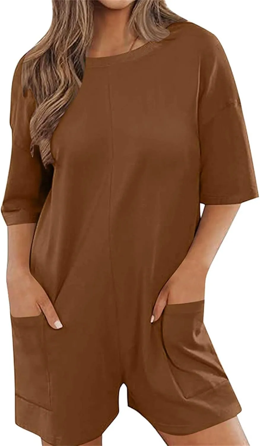 Women Oversized Romper Tee Shirt Summer Casual Short Sleeve Loose Backless V Neck Shorts Jumpsuit Overalls with Pockets