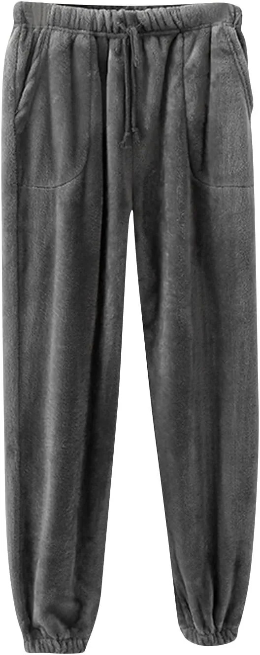 Women Plush Pajama Pants Drawstring Waist Fuzzy Lounge Bottoms Sleepwear Casual Comfy Warm Coral Fleece Home Pants