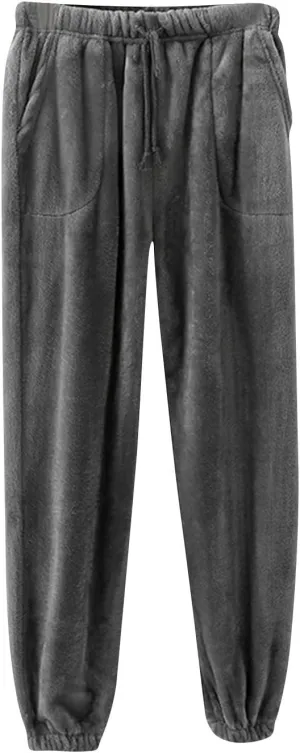 Women Plush Pajama Pants Drawstring Waist Fuzzy Lounge Bottoms Sleepwear Casual Comfy Warm Coral Fleece Home Pants