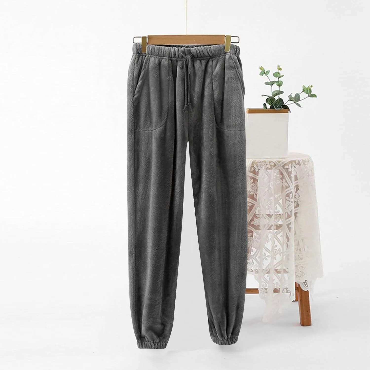 Women Plush Pajama Pants Drawstring Waist Fuzzy Lounge Bottoms Sleepwear Casual Comfy Warm Coral Fleece Home Pants