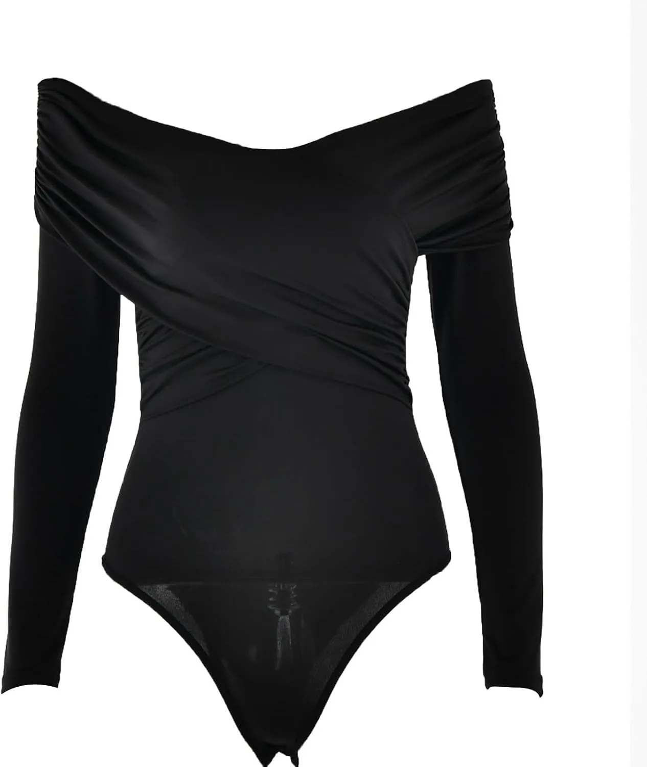 Women Sexy Dressy Bodysuit Summer Tummy Control Jumpsuit with V Neck Off Shoulder Slim Fit Long Sleeves Rompers