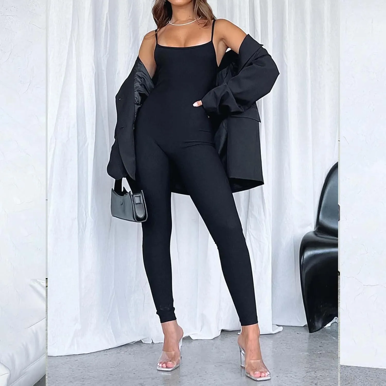 Women Spaghetti Strap Bodycon Tank One Piece Jumpsuits Rompers Catsuit Unitard Bodysuit
